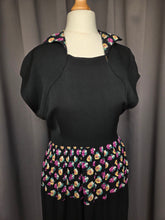 Load image into Gallery viewer, 1940s Black Dress With Colour Block Multicoloured Rose Print
