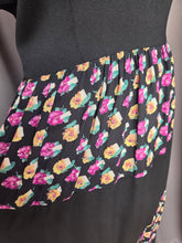 Load image into Gallery viewer, 1940s Black Dress With Colour Block Multicoloured Rose Print
