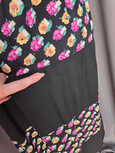 Load image into Gallery viewer, 1940s Black Dress With Colour Block Multicoloured Rose Print
