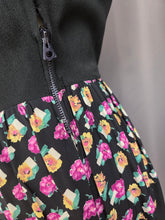 Load image into Gallery viewer, 1940s Black Dress With Colour Block Multicoloured Rose Print
