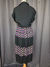 Load image into Gallery viewer, 1940s Black Dress With Colour Block Multicoloured Rose Print
