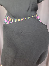 Load image into Gallery viewer, 1940s Black Dress With Colour Block Multicoloured Rose Print
