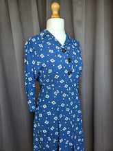 Load image into Gallery viewer, 1940s Dark Teal Square and Spot Print Dress
