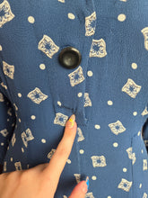Load image into Gallery viewer, 1940s Dark Teal Square and Spot Print Dress
