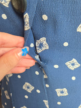 Load image into Gallery viewer, 1940s Dark Teal Square and Spot Print Dress
