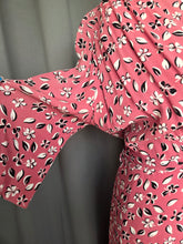 Load image into Gallery viewer, 1940s Pink, Black and White Leaf Print Crepe Dress
