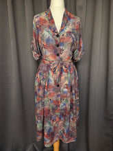 Load image into Gallery viewer, 1940s Pink, Blue and Green Mottled Hawaiian Leaf Print Dress
