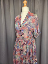 Load image into Gallery viewer, 1940s Pink, Blue and Green Mottled Hawaiian Leaf Print Dress
