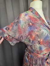 Load image into Gallery viewer, 1940s Pink, Blue and Green Mottled Hawaiian Leaf Print Dress
