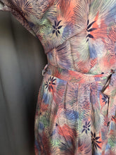 Load image into Gallery viewer, 1940s Pink, Blue and Green Mottled Hawaiian Leaf Print Dress
