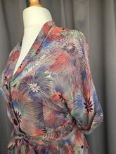 Load image into Gallery viewer, 1940s Pink, Blue and Green Mottled Hawaiian Leaf Print Dress
