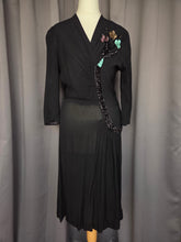 Load image into Gallery viewer, 1940s Black Crepe Sequin Cocktail Dress
