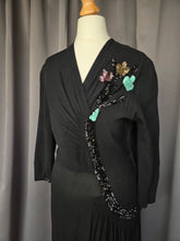 Load image into Gallery viewer, 1940s Black Crepe Sequin Cocktail Dress
