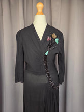 Load image into Gallery viewer, 1940s Black Crepe Sequin Cocktail Dress
