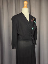 Load image into Gallery viewer, 1940s Black Crepe Sequin Cocktail Dress
