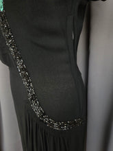 Load image into Gallery viewer, 1940s Black Crepe Sequin Cocktail Dress

