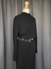 Load image into Gallery viewer, 1930s Black Crepe Dress With Patterned Dress

