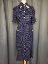 Load image into Gallery viewer, 1940s Navy Blue and White Polka Dot Dress
