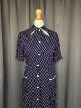 Load image into Gallery viewer, 1940s Navy Blue and White Polka Dot Dress

