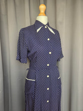 Load image into Gallery viewer, 1940s Navy Blue and White Polka Dot Dress

