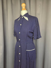 Load image into Gallery viewer, 1940s Navy Blue and White Polka Dot Dress
