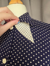 Load image into Gallery viewer, 1940s Navy Blue and White Polka Dot Dress
