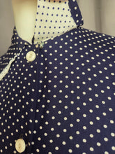 Load image into Gallery viewer, 1940s Navy Blue and White Polka Dot Dress
