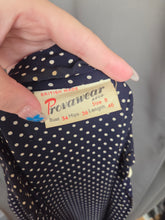 Load image into Gallery viewer, 1940s Navy Blue and White Polka Dot Dress
