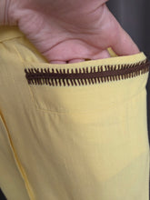 Load image into Gallery viewer, 1940s Yellow Linen Dress With Brown Detailing and Pockets
