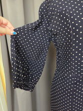 Load image into Gallery viewer, 1930s Navy Blue and White Spotty Print Crepe Dress
