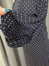 Load image into Gallery viewer, 1930s Navy Blue and White Spotty Print Crepe Dress
