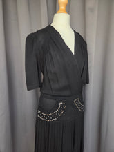 Load image into Gallery viewer, 1940s Black Crepe Studded Dress
