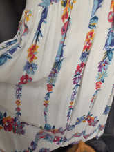 Load image into Gallery viewer, 1940s White Moygashel Dress With Multicoloured Flower Stripes
