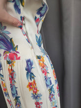 Load image into Gallery viewer, 1940s White Moygashel Dress With Multicoloured Flower Stripes
