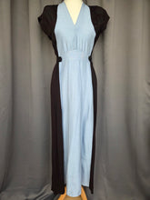 Load image into Gallery viewer, 1940s Pale Blue and Black Colourblock Long Tie Dress
