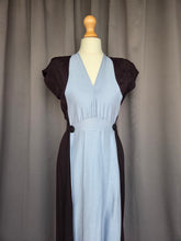 Load image into Gallery viewer, 1940s Pale Blue and Black Colourblock Long Tie Dress
