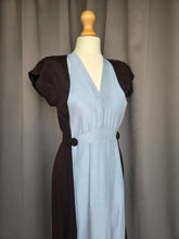 Load image into Gallery viewer, 1940s Pale Blue and Black Colourblock Long Tie Dress
