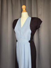 Load image into Gallery viewer, 1940s Pale Blue and Black Colourblock Long Tie Dress
