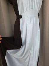 Load image into Gallery viewer, 1940s Pale Blue and Black Colourblock Long Tie Dress
