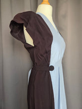 Load image into Gallery viewer, 1940s Pale Blue and Black Colourblock Long Tie Dress

