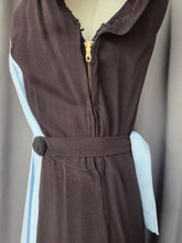Load image into Gallery viewer, 1940s Pale Blue and Black Colourblock Long Tie Dress
