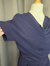 Load image into Gallery viewer, 1940s Navy Blue Rayon Dress With Huge Skirt
