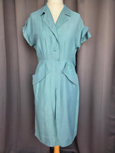 Load image into Gallery viewer, 1940s Teal Blue Dress With Huge Collar and Pockets
