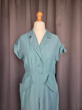 Load image into Gallery viewer, 1940s Teal Blue Dress With Huge Collar and Pockets

