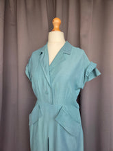Load image into Gallery viewer, 1940s Teal Blue Dress With Huge Collar and Pockets
