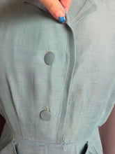 Load image into Gallery viewer, 1940s Teal Blue Dress With Huge Collar and Pockets

