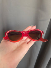 Load image into Gallery viewer, 1950s Orange/Red Rhinestone Studded Cat Eye Sunglasses
