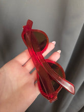 Load image into Gallery viewer, 1950s Orange/Red Rhinestone Studded Cat Eye Sunglasses
