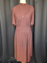 Load image into Gallery viewer, 1940s Mushroom Taupe Brown Crepe Studded Dress
