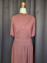 Load image into Gallery viewer, 1940s Mushroom Taupe Brown Crepe Studded Dress
